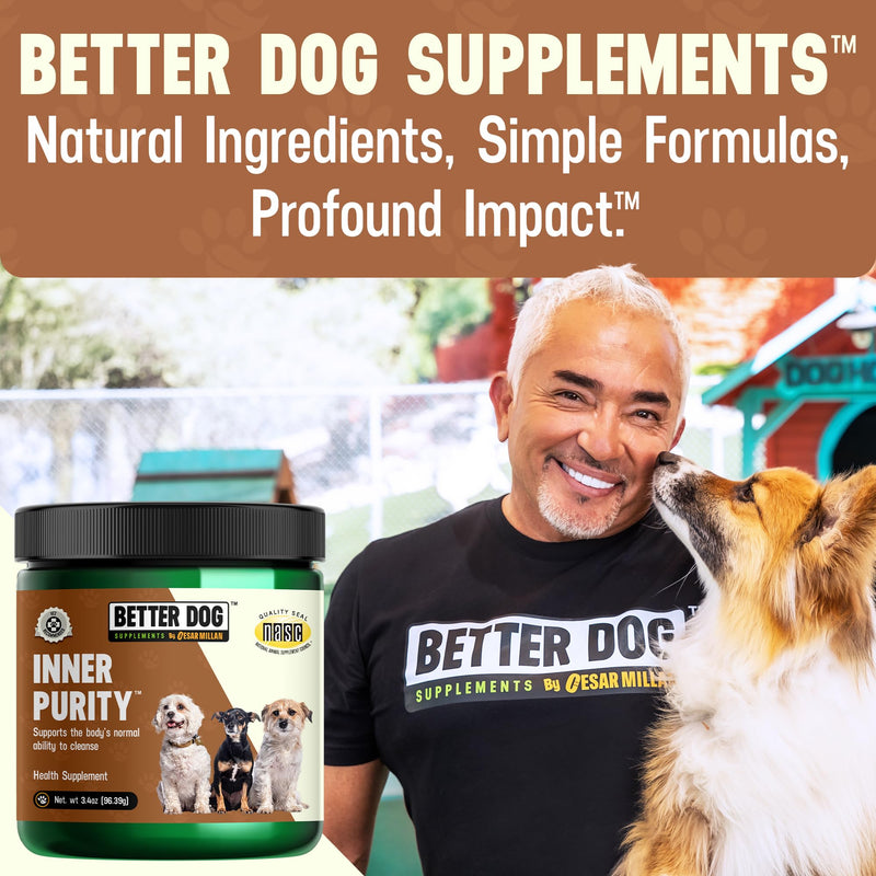 Better Dog Supplements by Cesar Millan® Inner Purity – Natural Digestive, Dewormer & Gut Health Powder for Dogs – Internal Cleanliness, Detox & Bowel Movement Support – 3.4oz, (60-Day Supply)