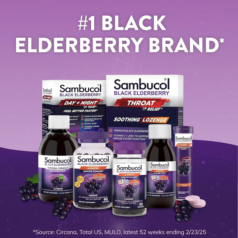 Sambucol Elderberry Gummies - Immune Support Supplement - 90 Count | Advanced Formula For Adults & Kids with Vitamin C & Zinc, Sambucol Elderberry are High in Antioxidants, Gluten Free, Vegan 90 Count (Pack of 1)
