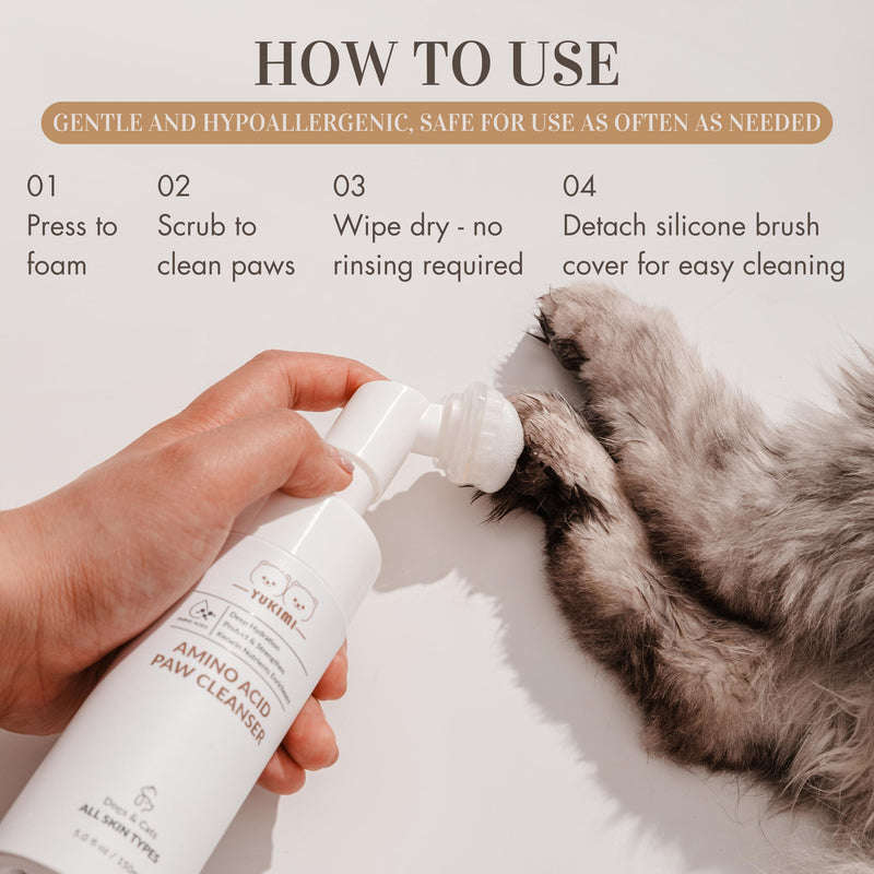 YUKIMI Premium Amino Acid Paw Cleanser with Silicone Bristle Brush for Dogs & Cats | Dermatologist Certified Hypoallergenic | Hydrating, Soothing, Deodorizing, Moisturizing | pH Balanced - 5.0 Fl Oz Egg-Shaped Brush - BeesActive Australia