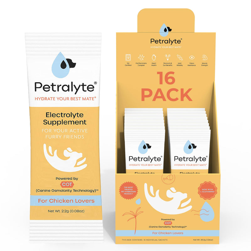 Petralyte Dog Electrolytes and Joint Supplement | Hydration Support for Dogs w/Glucosamine, Chondroitin & More | Electrolytes for Dogs with Prebiotics | for Chicken Lovers | 16 Packets 1-Pack (16 Packets)