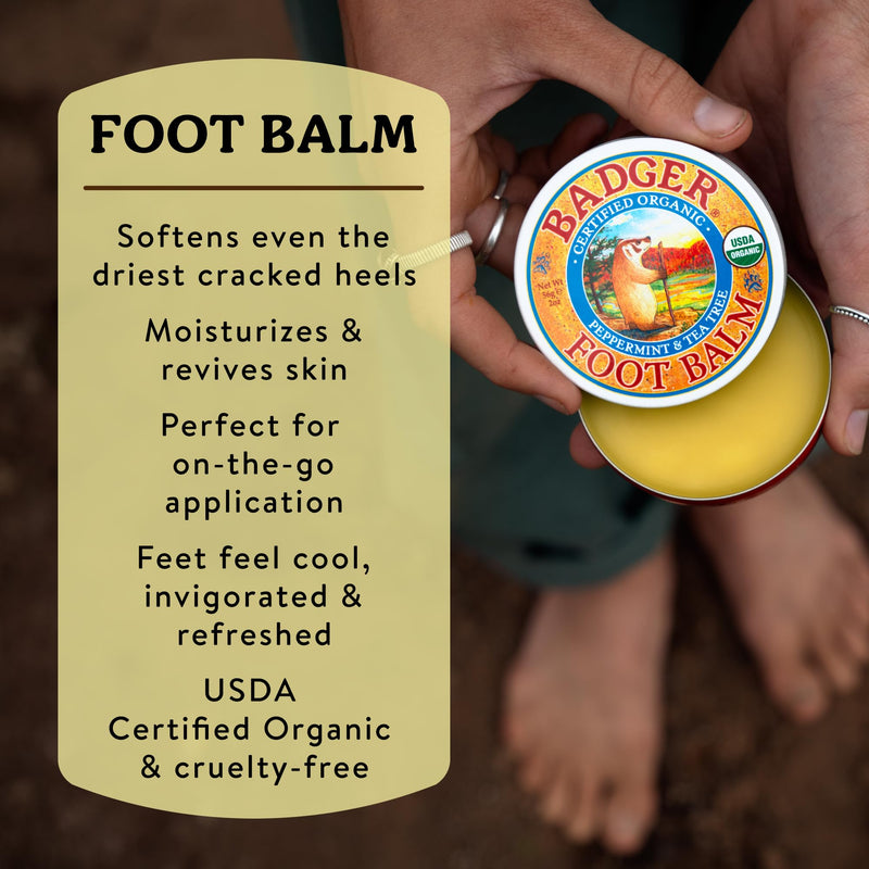 Badger Foot Balm, 100% Organic Foot Cream for Dry Cracked Heels and Feet, Fast Acting Foot Care for Women & Men, All-Natural Cracked Heel Treatment, 2 oz Tin 2 Ounce (Pack of 1)