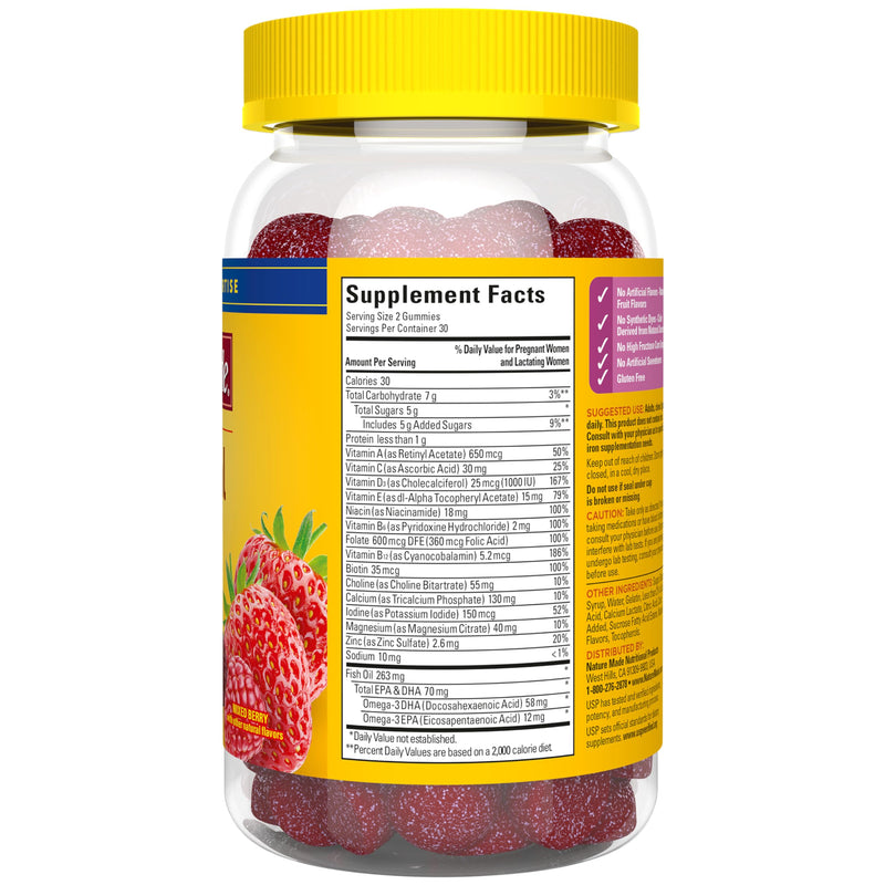 Nature Made Prenatal Gummies with DHA and Folic Acid, 60 Gummies | Prenatal Vitamins for Women for Daily Nutritional Support, With Folic Acid and 15 Other Nutrients, Gluten Free, 30 Day Supply 60 Count (Pack of 1)