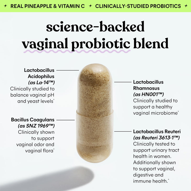Lemme Purr Vaginal Probiotics for Women - Promotes pH Balance, Healthy Vaginal Odor & Urinary Tract Health w/Lactobacillus Blend, Clinically Tested Strains, Pineapple & Vitamin C - 60 Veggie Capsules - BeesActive Australia