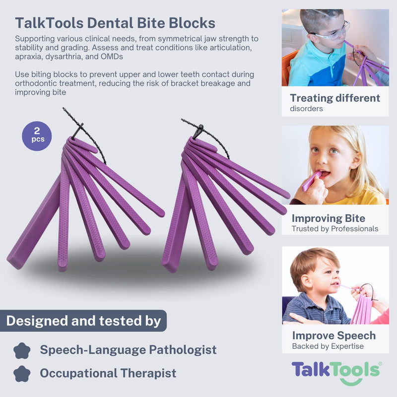 TalkTools Dental Bite Blocks Kit - Jaw Grading for Optimal Oral Motor Skills Development | Suitable for Kids and Adults Seeking Enhanced Jaw Stability and Control - Purple (2 Pack) - BeesActive Australia