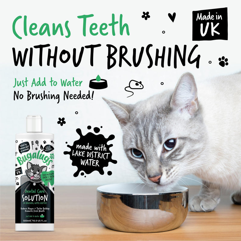 BUGALUGS Cat Breath Freshener Dental Care Water Additive. Clean Teeth, Healthy Gums & Fresh Breath - Natural Cat Plaque Remover & Tartar Remover for Teeth. No Brushing Needed 500ml Additive