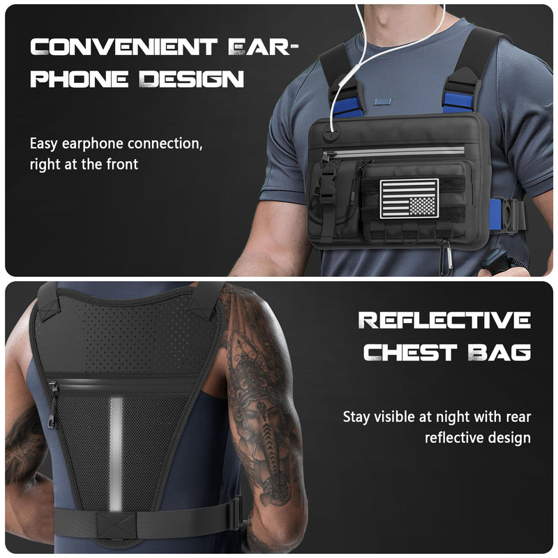 Sports Chest Bag For Men, Running Vest Bag with Water Resistant Lightweight Front Chest Pack With Built-In Phone Holder & Extra Storage For Workouts, Cycling, Hiking, L Size Large