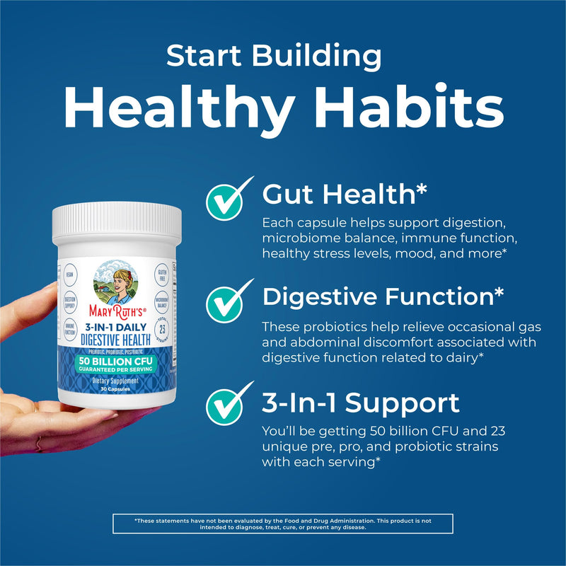 MARYRUTH'S 3-in-1 Probiotics for Digestive Health, 30 Servings | 30 Servings
