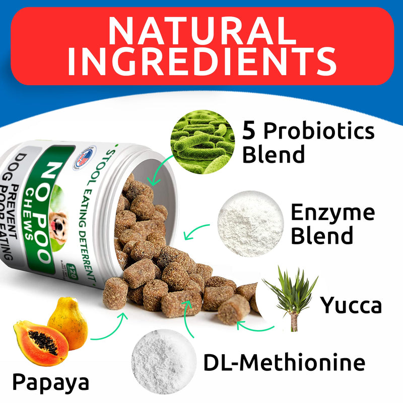 BARK&SPARK No Poo Chews for Dogs - Coprophagia & Stool Eating Deterrent with Probiotics, Digestive Enzymes & Breath Aid Support - Stop Dog Poop Eating - Made in USA - 120 Soft Chews - Duck Liver No Poo - 120 Chews - BeesActive Australia