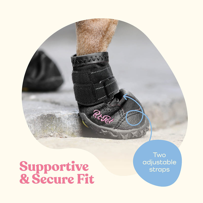 Waterproof Dog Shoes - Stylish Designed Shoes for Dogs - Dog Boots with Non-Slip Rubber Bottom Protects Paw from Hot or Cold Pavement, Dog Booties with Reflective Straps for Dogs Safety, Puppy Shoes. Black Size 7: 2.99"Width 2.95"Length - BeesActive Australia