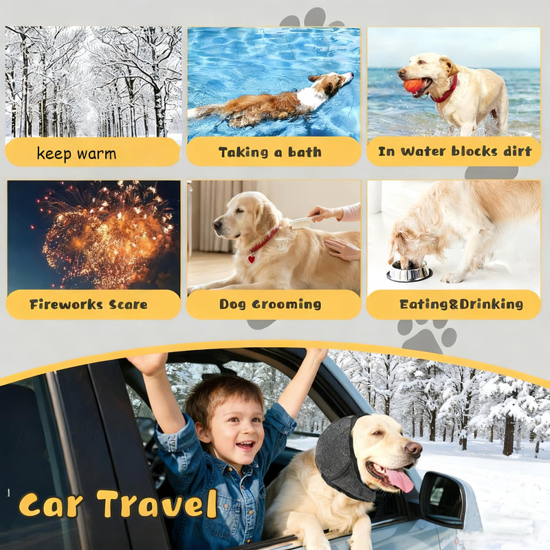 Dog Ear Muffs, Waterproof Calming Hoodie, Anti-Anxiety Ear Covers for Noise Relief, Thunder, Fireworks & Bath Time Grey Medium