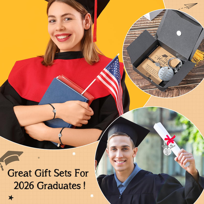 24 Sets 2026 Graduation Gifts Bulk, Class of 2026 Graduation Keychains With Grad Compass Bracelets Bulk Set In Cap Boxes 2026 Graduation Gift for Students, Guests, Graduates 24