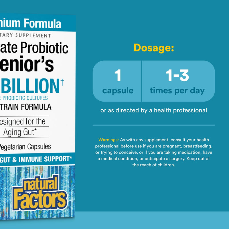 Natural Factors Ultimate Probiotic Senior's - Senior Supplement for Digestive & Immune Health - 35 Billion CFUs - Non-GMO & Gluten-Free - 30 Capsules (30 Servings) 30 Count (Pack of 1)