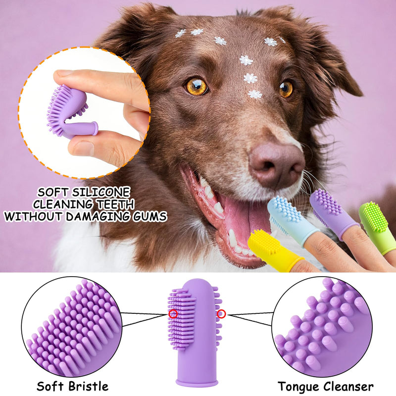 Ponpon 3PCS Dog Bath Brush with 4Pcs Dog Toothbrush, Dog Scrubber for Bath, Dog Shampoo brush with Adjustable Ring Handle, Dog Shower Brush for Long Short Hair - BeesActive Australia