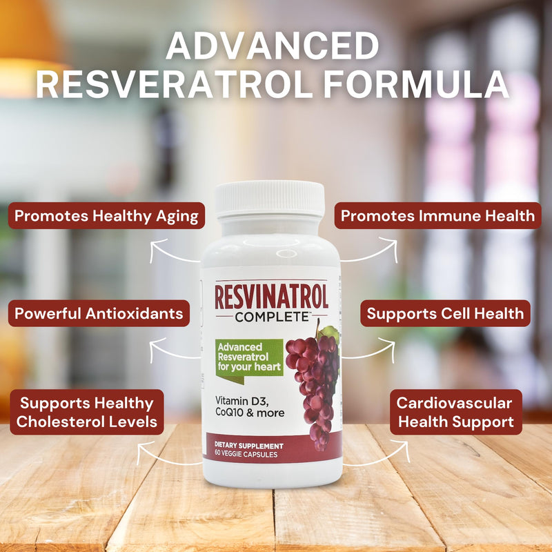 60 Capsules - Resveratrol Supplement - Healthy Aging | Resveratrol, Quercetin, Grape Seed Extract & Vitamin D3 - Healthy Aging, Heart Health, and Immune Support