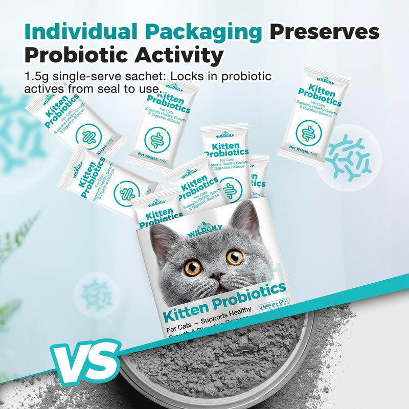 Cat Probiotics，Veterinary-Formulated Kitten Probiotics with Colostrum - 30 Count Individual Packets,Diarrhea Relief, Immune & Digestive Health Support for Kittens Kitten Formula