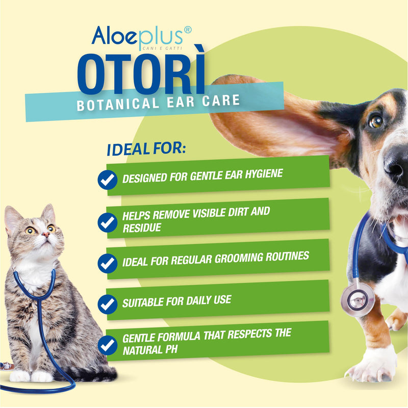 Otorì Cat and Dog Ear Cleaner 125ml – Natural Ear Wash for Pets with Organic Aloe Arborescens, Tea Tree Oil and Calendula – Gentle Hygiene and Soothing Formula