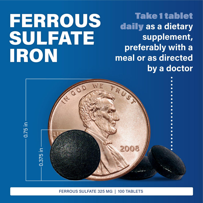 Major Ferosul - Ferrous Sulfate 325mg Tablets with 65mg of Elemental Iron - Iron Supplement for Women, Men - Green - 100 Count (3 Pack) Unflavored 100 Count (Pack of 3)
