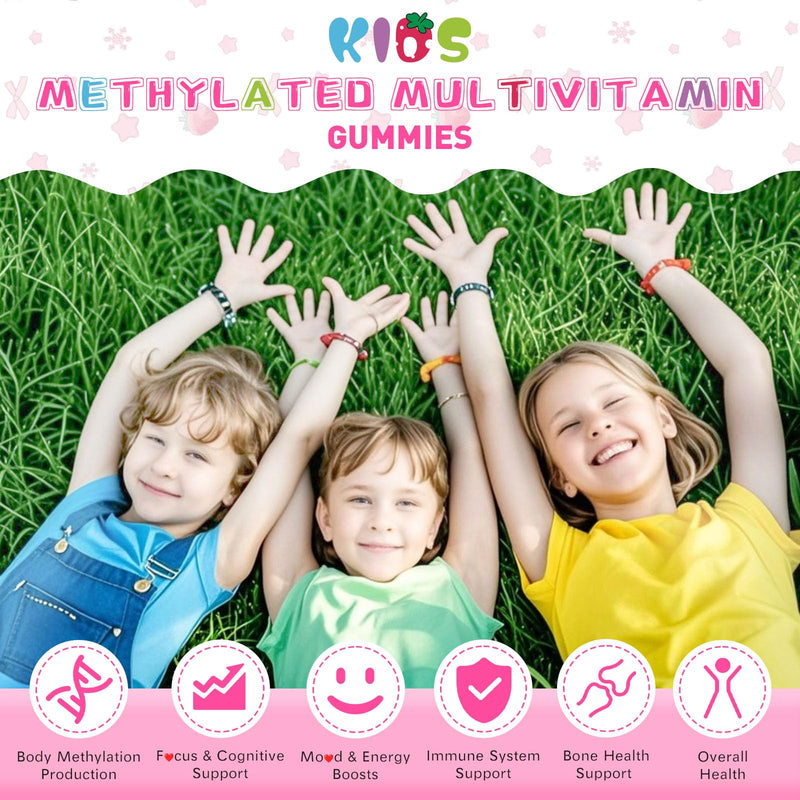 Kids Methylated Multivitamin Chewable Gummies, MTHFR Supplement with L Methylfolate, Magnesium, Biotin, Choline, Inositol, DHA, TMG & Coq 10, Immune & Brain Support, Strawberry Flavor, 60 Ct 60 Count (Pack of 1)