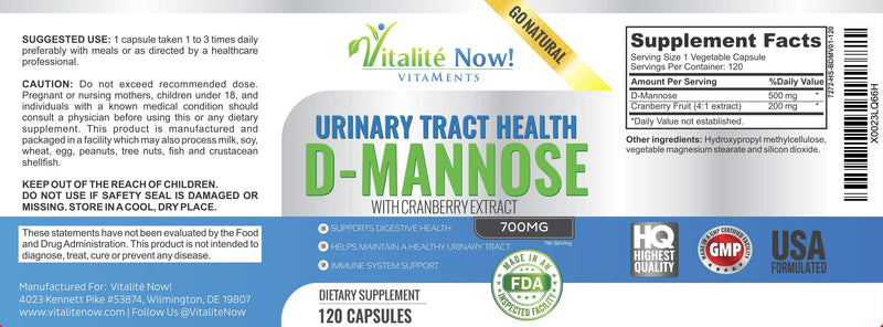 High Strength Pure D-Mannose with Cranberry Extract for Natural Urinary Tract Infections and UTI Support - Digestive Health - Immune System Support - 700mg - Non-GMO - 120 Pills - BeesActive Australia