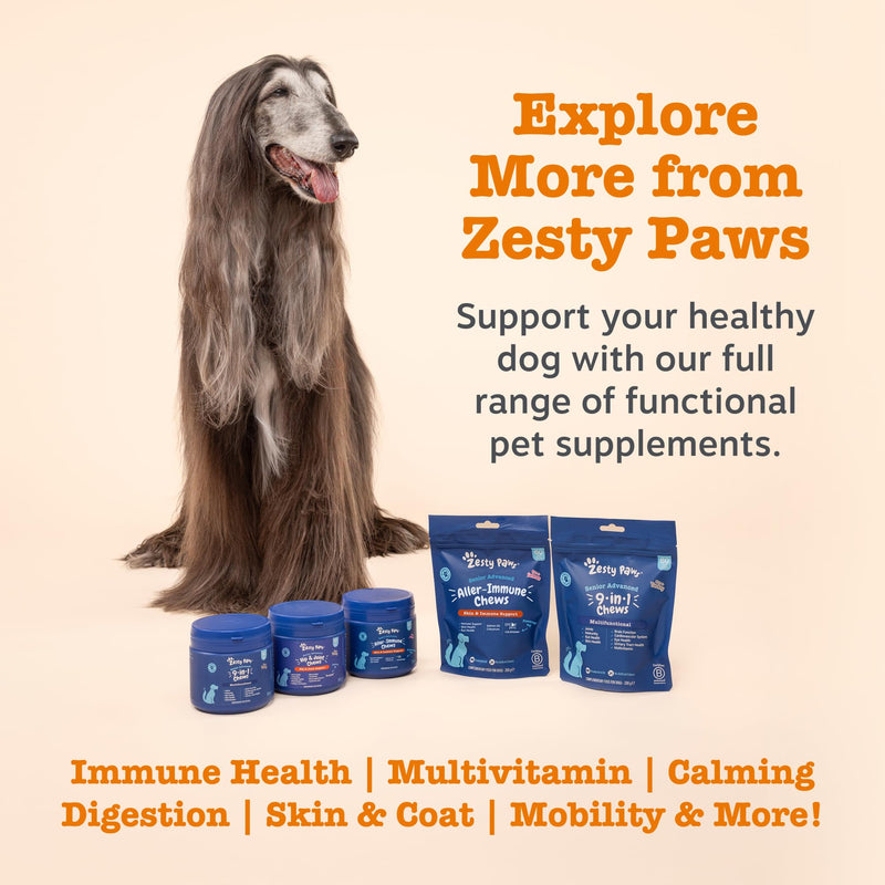 Zesty Paws 9 in 1 Multivitamins for Senior Dogs | Supports Joints, Skin, Eyes, Brain Function, Immune System, Urinary Tract, Heart & Gut Health| Vitamin A, B & C, Folic Acid, Biotin | 90 Chews