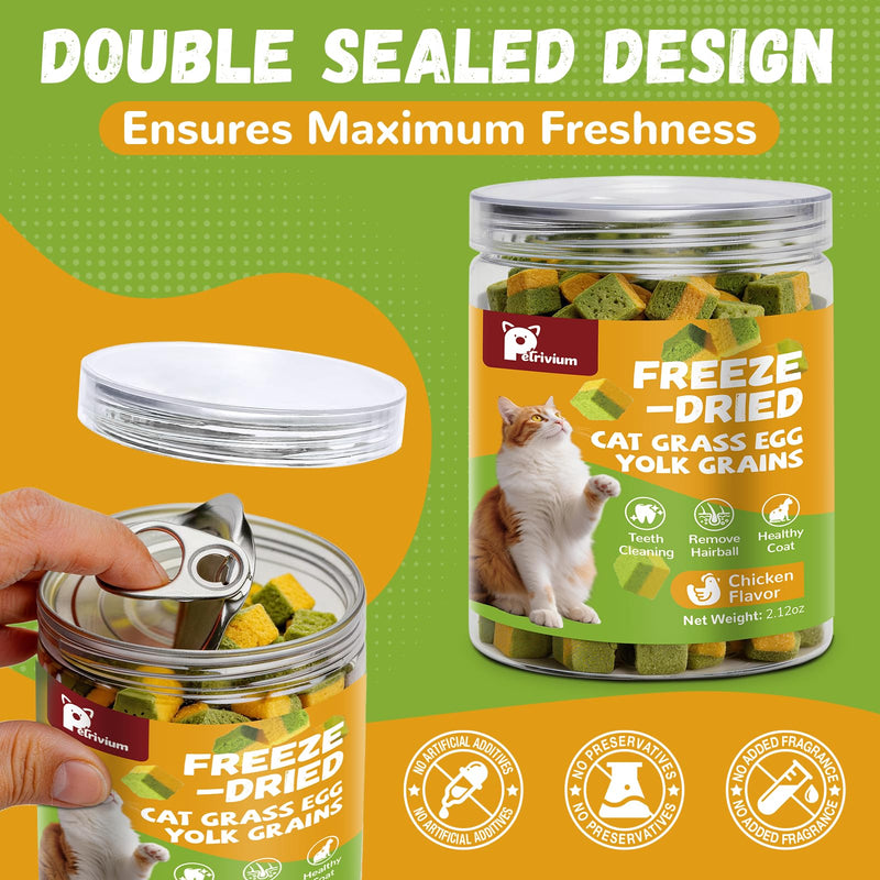 Cat Grass Treats for Indoor Cats, 60g Freeze-Dried Cat Grass & Egg Yolk Treats - Feline Grass Treаts for Hairball Control and Healthy Coat, Chicken Flavor