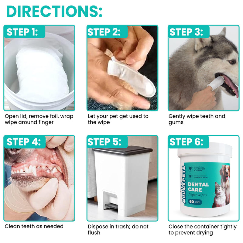 Dog Dental Wipes – 60 Count Natural Pet Dental Finger Wipes for Dogs, Cats – Odorless and Safe Dog and Cat Teeth Cleaning Wipes – Dental Wipes for Dogs Teeth Supports Dental Care, Gum Care - BeesActive Australia