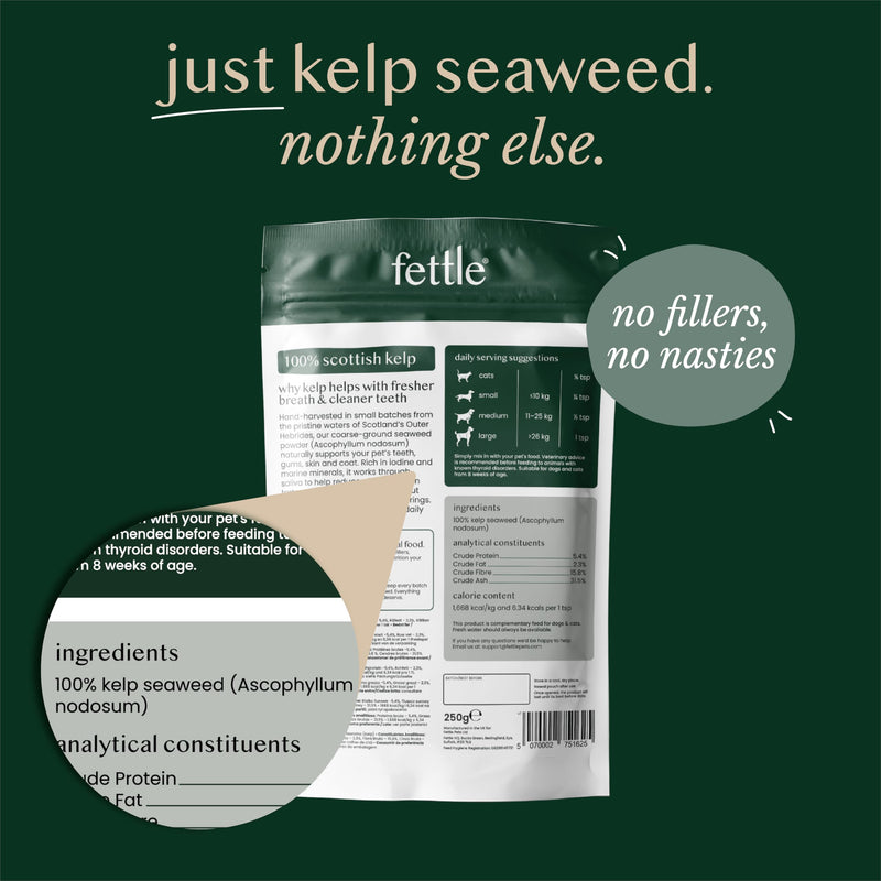 Natural Kelp Seaweed Powder – Natural Cat and Dog Dental Powder, Plaque Remover – Dog Breath Freshener and Cat Teeth Cleaning and Enzymatic Mouthwash – 250g, up to 200 Servings