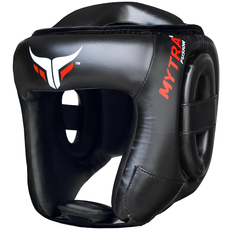 Mytra Fusion Boxing Headgear MMA Headgear Martial Arts Sparring Gear Headgear for Kickboxing, Muay Thai and Karate Training (Black, L/XL)