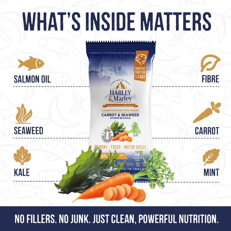Harley & Marley Cognitive Duo Function Health Chews for Dogs - Brain Support with Carrot, Seaweed, Vitamin B6 & Kale - Supports Cognitive Function, Healthy Teeth & Gums - 4pk (4/pk) Pack of 4