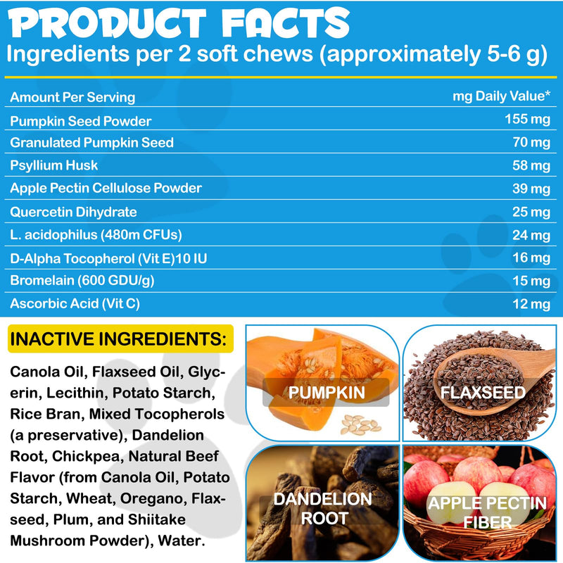 Anal Gland Support for Dogs, 150 PCS Anal Gland Supplement Soft Chews with Pumpkin Puree Fiber, Dog Diarrhea Supports Healthy Anal Gland & Intestinal Function with Digestive Enzymes & Probiotics - BeesActive Australia