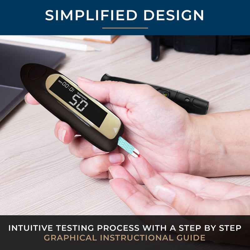 Advanced ß-Ketone Testing Kit, Slim, Auto-Coding, Ketosis Monitoring and Management, Ketone Meter, 10 Keto Test Strips, 20 Lancets, Lancing Device Black