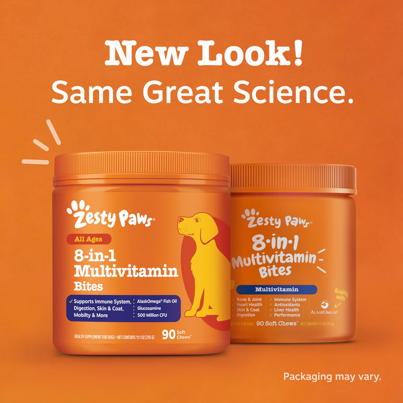 Zesty Paws Multivitamin Treats for Dogs, Glucosamine Chondroitin Joint Support + Digestive Enzymes & Probiotics, Grain Free Dog Vitamins and Supplements for Skin & Coat, Peanut Butter - 90ct Peanut Butter - 8-in-1 90 Count (Pack of 1)