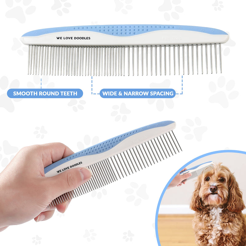 Metal Dog Grooming Comb | Removes Tangles & Matts | Dematting Pet Combs | Detangler For Matted Hair | Best Comb For Poodles, Goldendoodles, Doodles & Long Haired Dogs (2 PACK) [We Love Doodles] Large & Small - BeesActive Australia