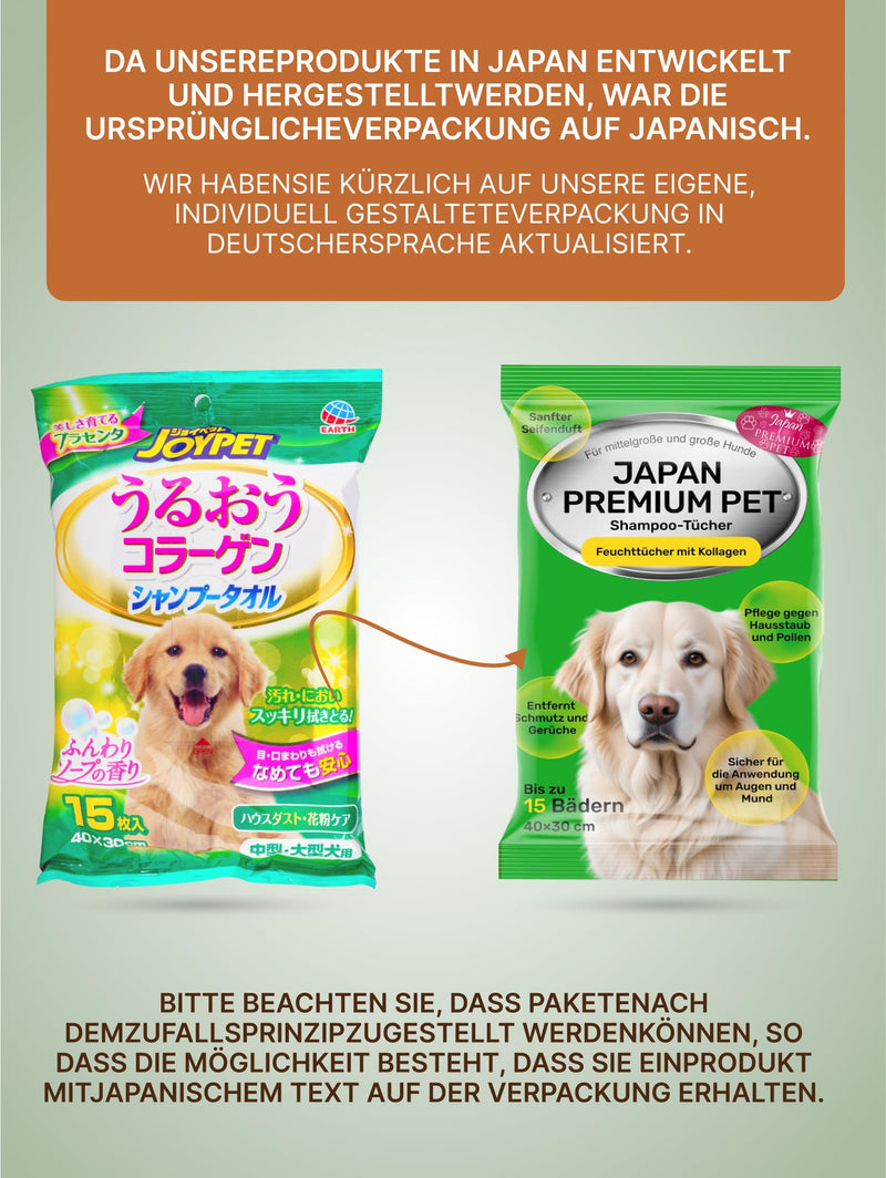 Japan Premium Pet Dog Shampoo Towel | Cleaning wipes that act like dry dog shampoo | Clean & deodorize with our Dog Towel with Collagen & Placenta | 15 pcs | (30x40cm) - BeesActive Australia