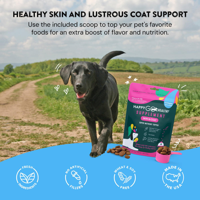 Skin & Coat Supplements for Dogs | Dog Itching Skin Relief & Promotes Shiny Skin Coat for Dogs | Rich in Omega 3 All-Natural Ingredients Tasty Kibble Dog Food Topper | 21 Count Pack Skin & Coat