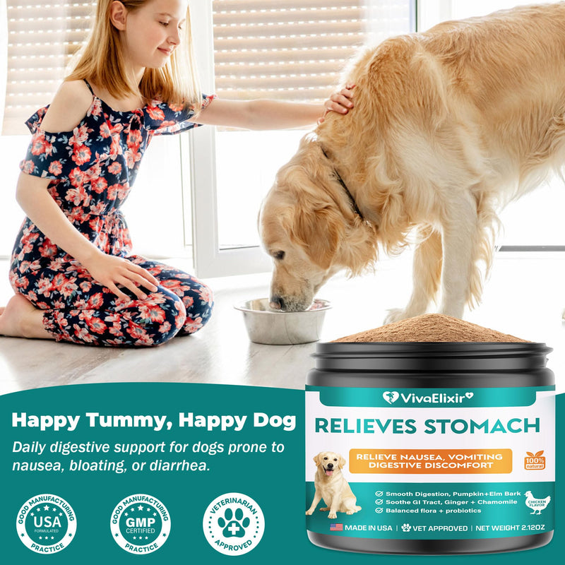Dog Upset Stomach Relief for Nausea | Probiotics for Dogs | Soothe Upset Stomach | Dog Slippery Elm & Pumpkin | Support Digestive Health | 2.12 OZ Chicken Flavor