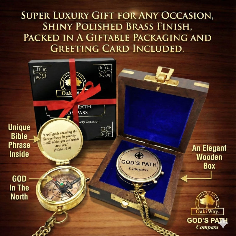 God's Path Compass – Communion & Confirmation Gift for Teenage Boys | Baptism Religious Gifts for Men, Christian, Catholic, Graduation | Sentimental & Inspirational Present – Greeting Card Included God's Path - Wooden Box - BeesActive Australia
