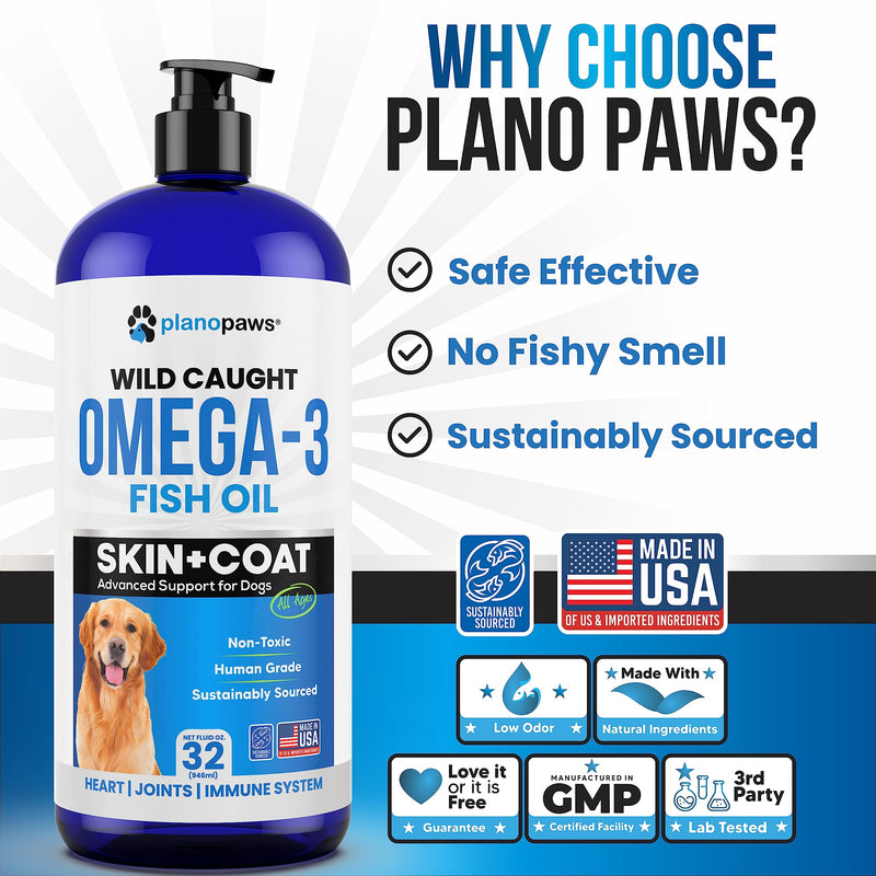 Omega 3 Fish Oil for Dogs - Better Than Salmon Oil - Dog Fish Oil Supplement to Reduce Shedding & Itching - Supports Joints, Brain, and Heart Health - Skin and Coat Supplement - Liquid Fish Oil 32 oz - PawsPlanet Australia