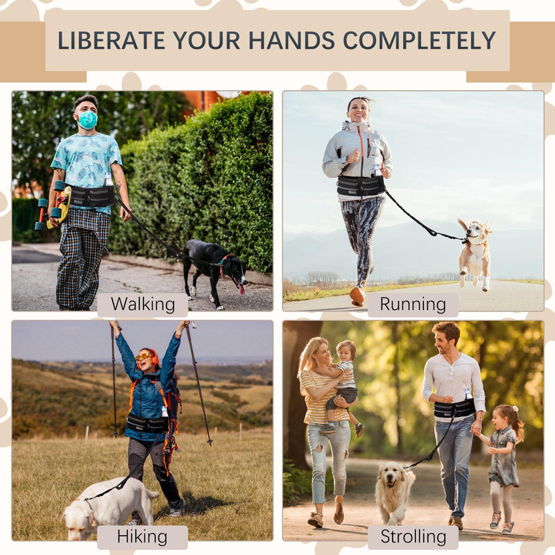 Hands-Free Dog Leash with Pouch, Waist Leash for Dog Walking with Two Dogs, Reflective Stitching, Dual Handle, Bungee Retractable Running Leash for Medium to Large Dogs Black - BeesActive Australia