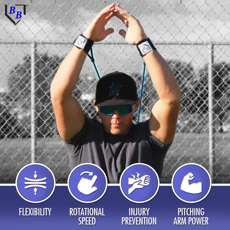 BB Bands Baseball Softball Resistance Training Bands - Arm Strength, Pitching Conditioning Equipment, 3 Strengths (Youth, Adult, Heavy), 7 Colors, Includes Anchor Strap, Door Mount, Bag, Workout Guide Black