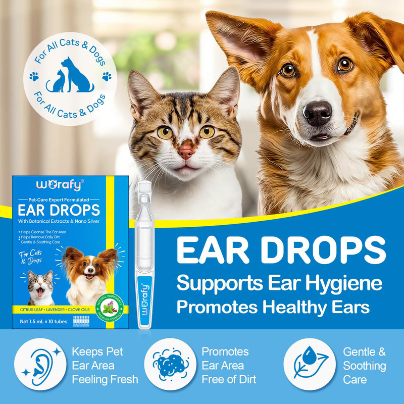 Ear Drops for Dogs & Cats, Natural Dog Ear Cleaner Solution with Botanical Extracts & Nano Silver, Cat Ear Drops for Daily Dirt, Irritation & Deodorize Ears – Vet Recommended 1.5ml x 10