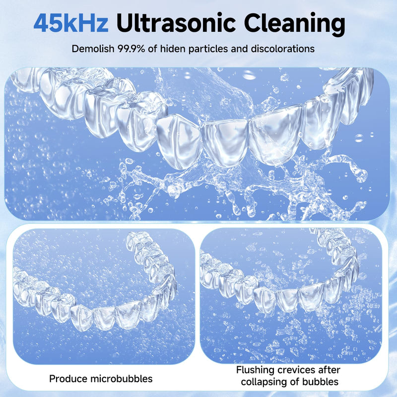 Ultrasonic Retainer Cleaner Machine, 45kHz Dental Cleaning Pod for Denture, Aligner, Nightguard, Mouth Guard, Toothbrush, Jewelry, with Digital Timer, 200ML & 4 Modes for All Dental Appliances S White - BeesActive Australia