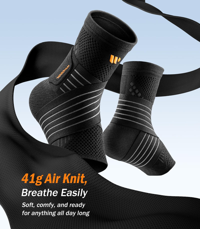 Low-Profile Ankle Braces for Women & Men, Customizable Ankle Compression Sleeve w/Wide Strap, Foot Support Wrap for Plantar Fasciitis Pain Relief, Achilles Tendonitis, Sprain, Black, 1 Pair, L Black/Orange Large - BeesActive Australia