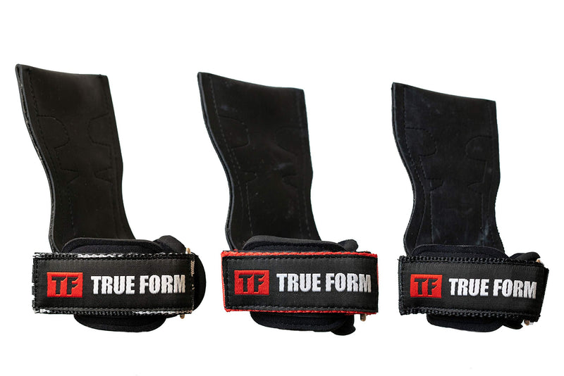 True Form Grips Weight Lifting Gloves Heavy Duty Straps Alternative Power Lifting Hooks Best for Deadlifts Adjustable Neoprene Padded Wrist Wraps Support Bodybuilding Pro Workout Black Large