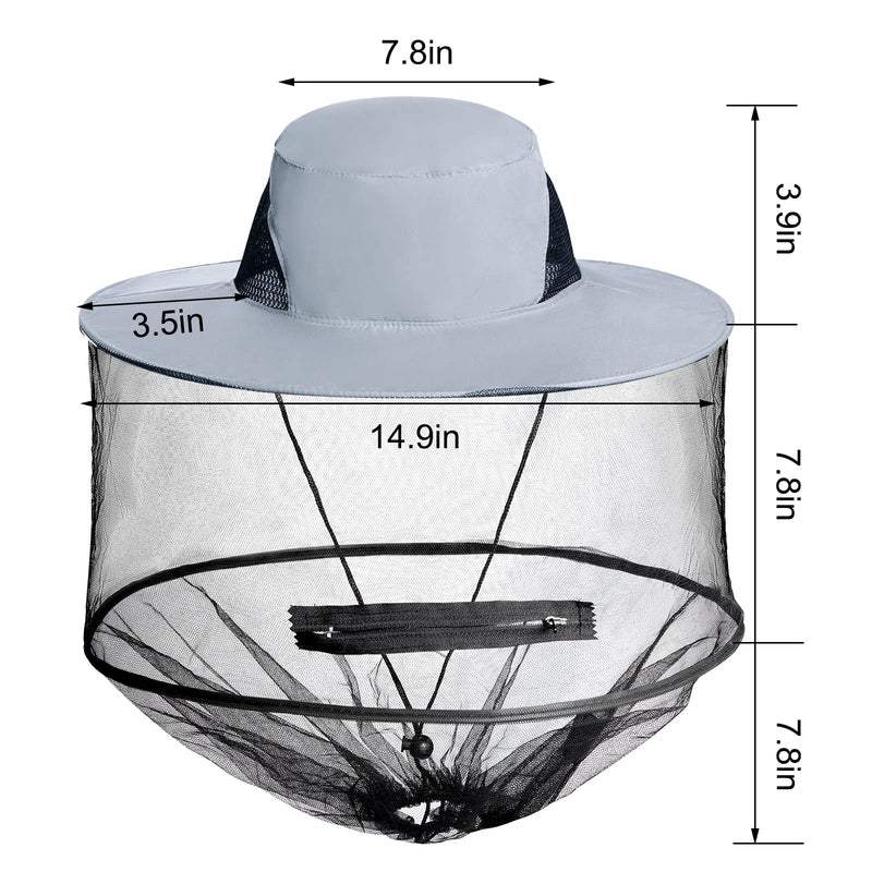 Sucrain 2 Pack Mosquito Head Net Hat Sun Hat Garden Bug Hat with Hidden Net Mesh for Outdoor Gardening Beekeeping 5-5 3/8 Beige + Gray