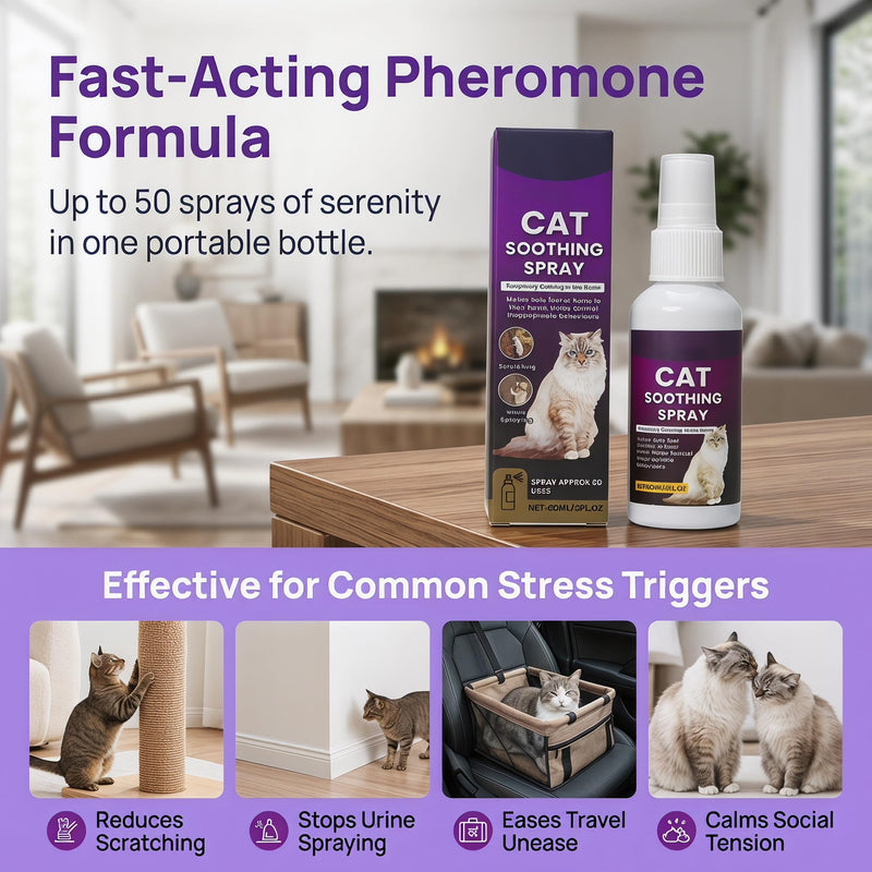 Cat Calming Spray, Cat Pheromone Spray to Help Anxiety Calm During Travel Stress for Cats and Reduce Scratching, Urine Marking, Excessive Grooming Calm Relaxing - Cat Pheromones Calming Spray (60mL)