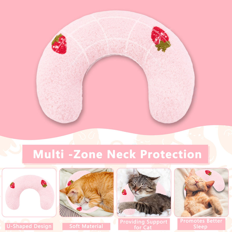 Cat Pillow, Ultra Soft Fluffy Half Donut Cat Calming Pillow with Cute Pattern, Cat Pillow for Indoor Cats, Relieve Pet Anxiety and Provide Joint Support, Machine Washable.(Pink) Pink