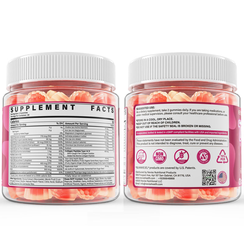 Methylated Multivitamin Gummies for Teen Girls 12-17, Methylfolate, Iron | Collagen, D3 K2, Magnesium, Zinc, Daily Vitamins A C E, B Complex for Teenager Growth, Skin, Bone, Energy - Sugar Free 120Cts 60 Count (Pack of 2)