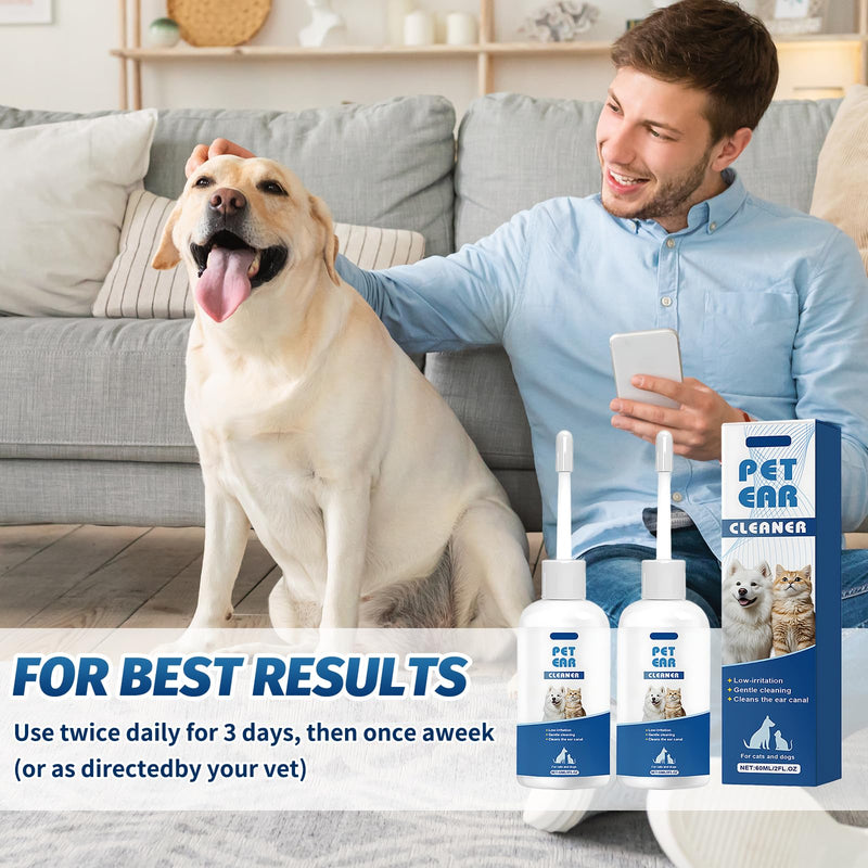 LINXINS 2 Pcs Ear Drops for Dog & Cat, Gentle Dog Ear Drops, Pet Ears Cleaner Solution for Debris Waxy Buildup Odor Removal 60ml