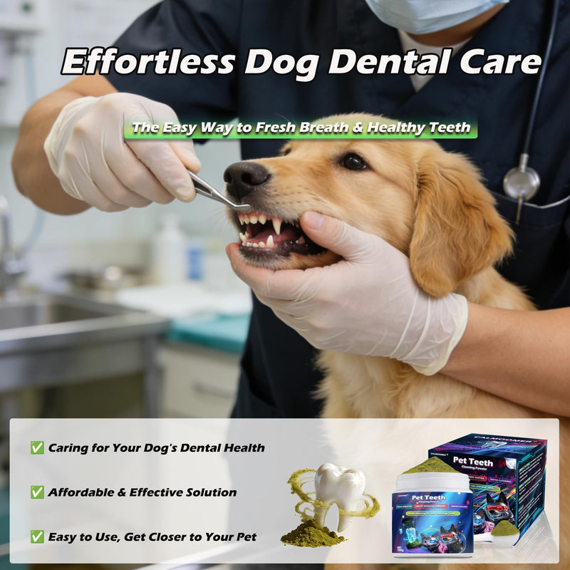 Dog Teeth Cleaning Powder, Pet Dental Powder with Probiotics - Tartar & Plaque Remover, Freshens Bad Breath - 100g